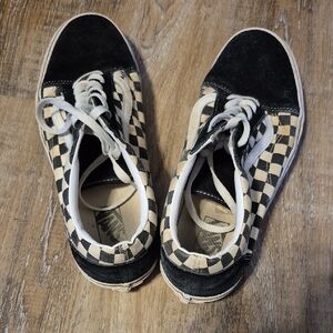 Vans Black and Cream Checkered Sneakers